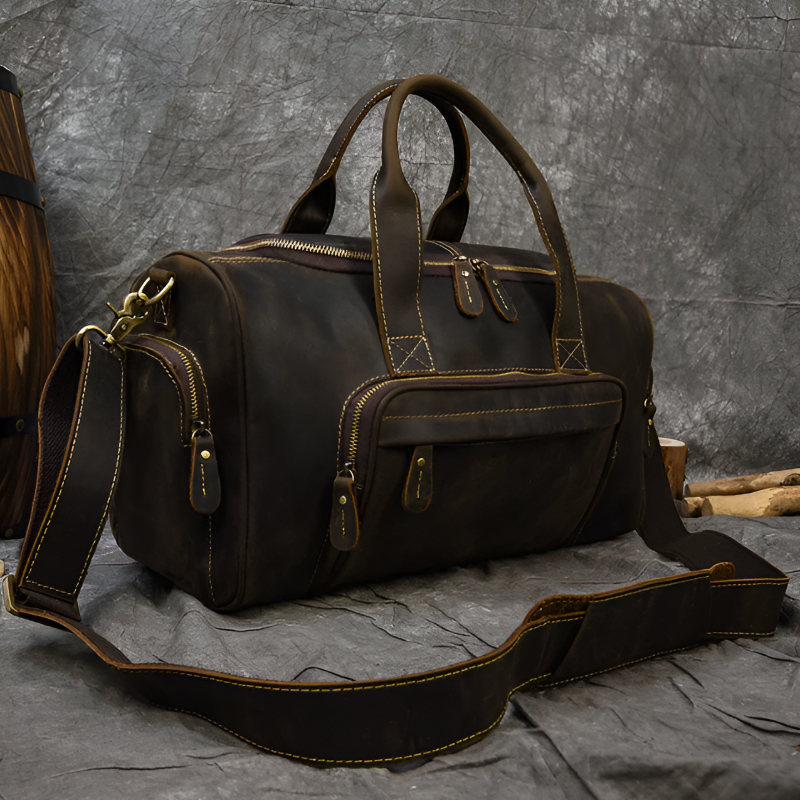 Monaco Leather Duffel Bag - Dark Brown