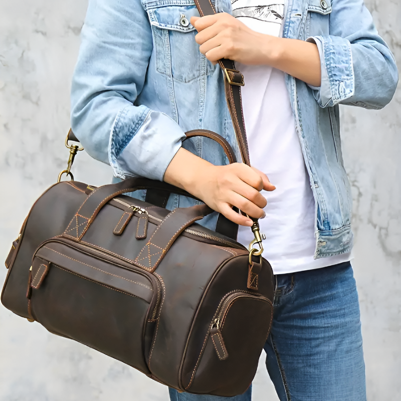 Monaco Leather Duffel Bag - Dark Brown