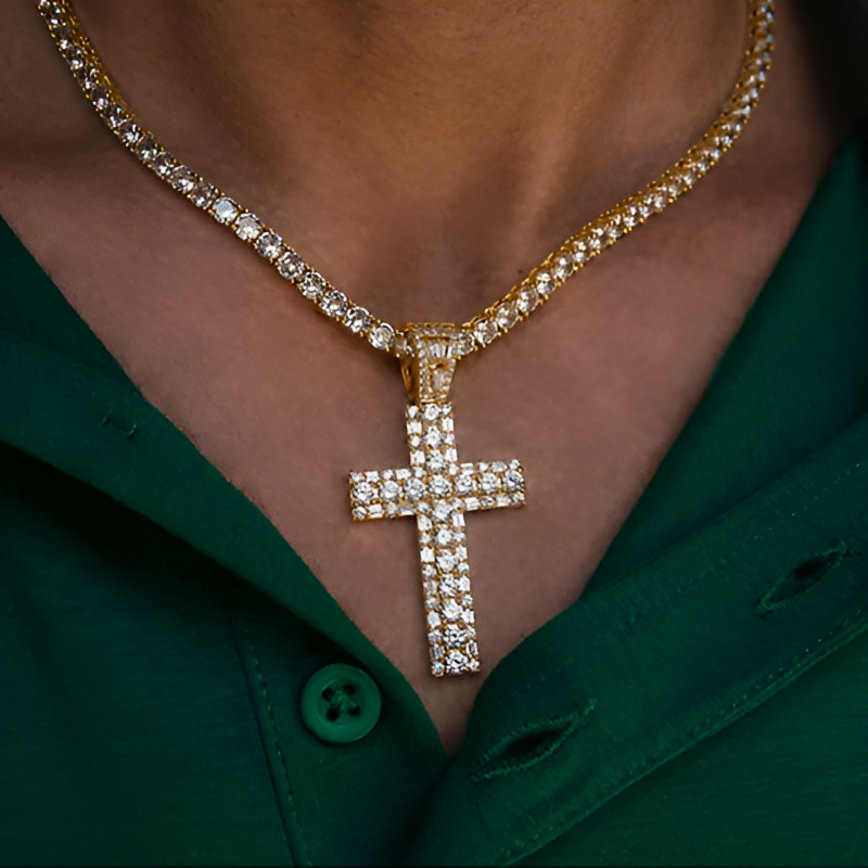 Studded Cross Chain - 4mm Gold