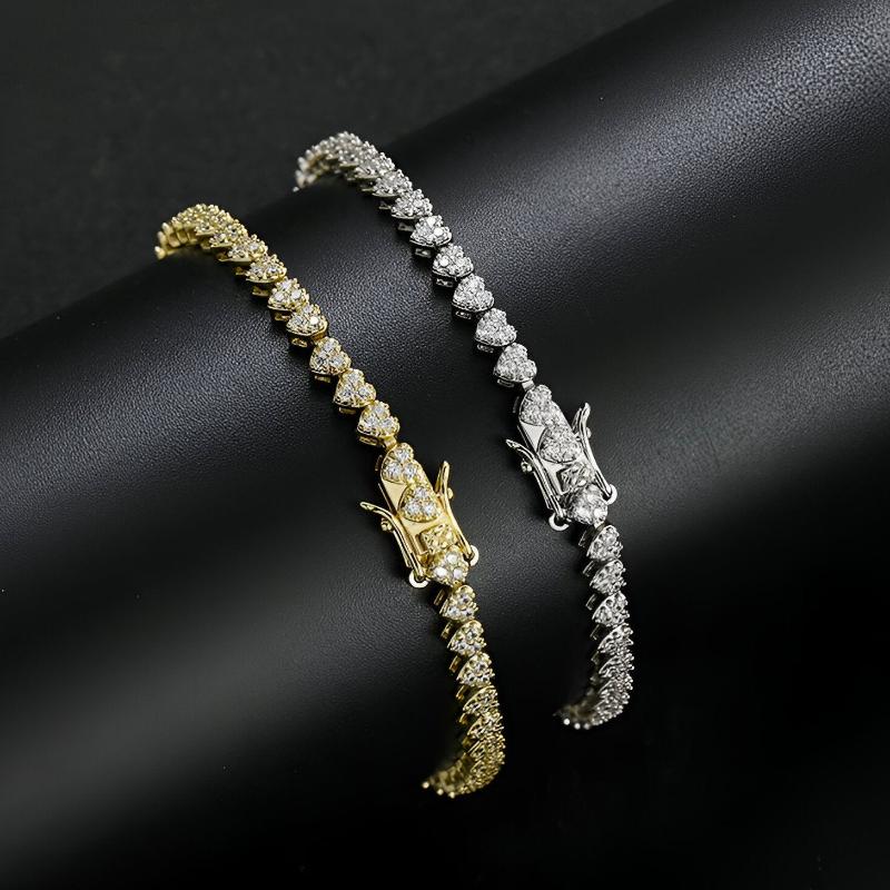 Heart Tennis Bracelet - 4mm Gold