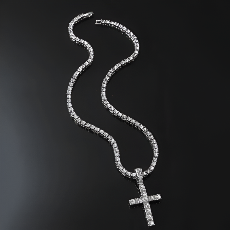 Studded Cross Chain - 4mm Silver