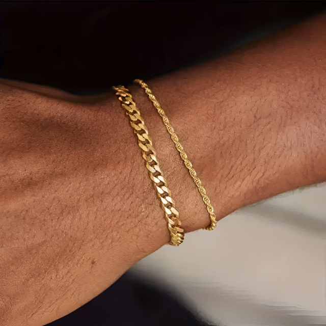 Cuban & Rope Bracelet Set - Gold