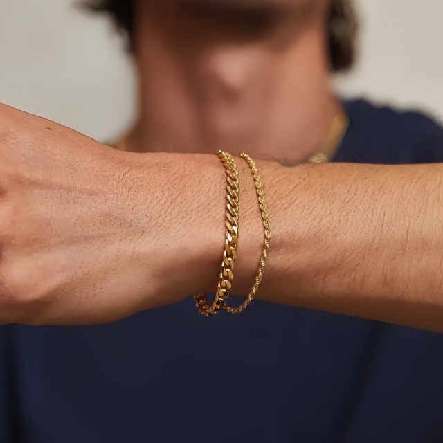 Cuban & Rope Bracelet Set - Gold