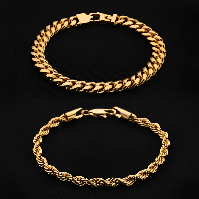 Cuban & Rope Bracelet Set - Gold