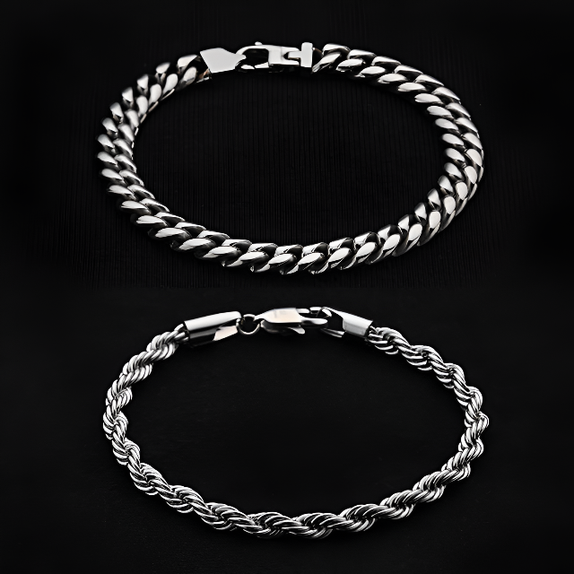 Cuban & Rope Bracelet Set - Silver